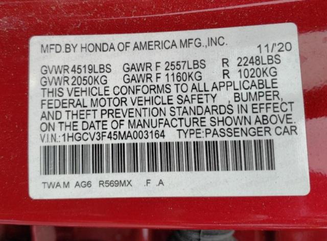 Photo 11 VIN: 1HGCV3F45MA003164 - HONDA ACCORD 