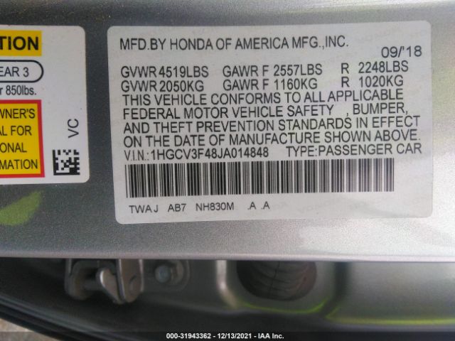 Photo 8 VIN: 1HGCV3F48JA014848 - HONDA ACCORD HYBRID 