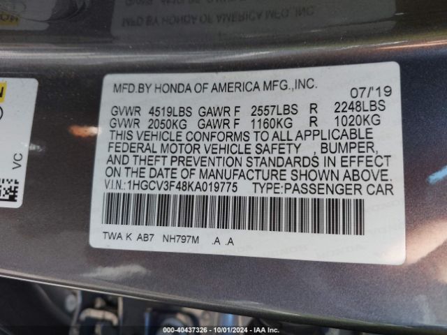 Photo 8 VIN: 1HGCV3F48KA019775 - HONDA ACCORD 