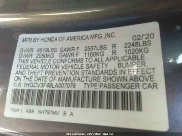 Photo 8 VIN: 1HGCV3F48LA007076 - HONDA ACCORD HYBRID 