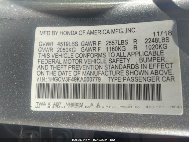 Photo 8 VIN: 1HGCV3F49KA000779 - HONDA ACCORD HYBRID 