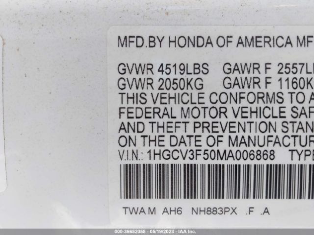 Photo 8 VIN: 1HGCV3F50MA006868 - HONDA ACCORD 