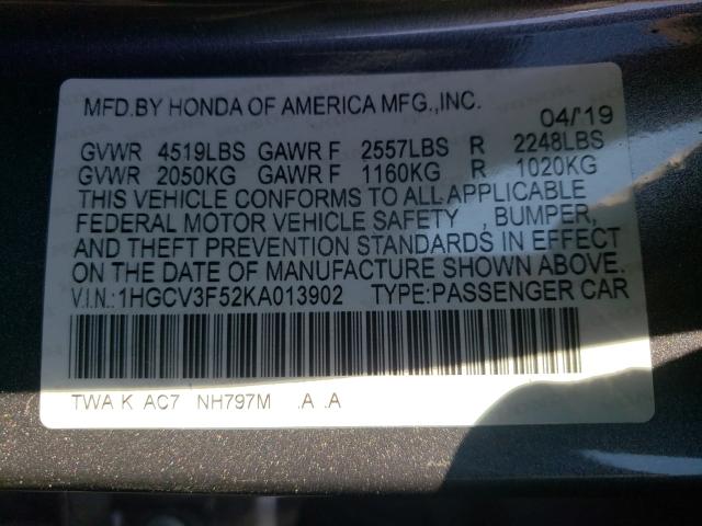 Photo 9 VIN: 1HGCV3F52KA013902 - HONDA ACCORD HYB 