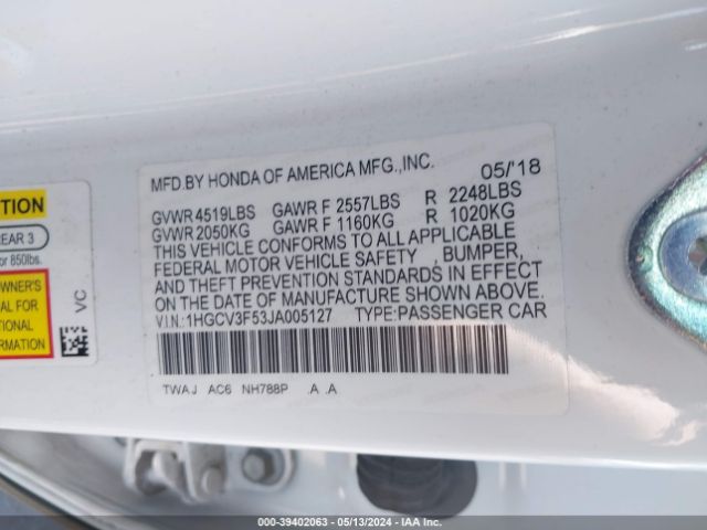 Photo 8 VIN: 1HGCV3F53JA005127 - HONDA ACCORD HYBRID 