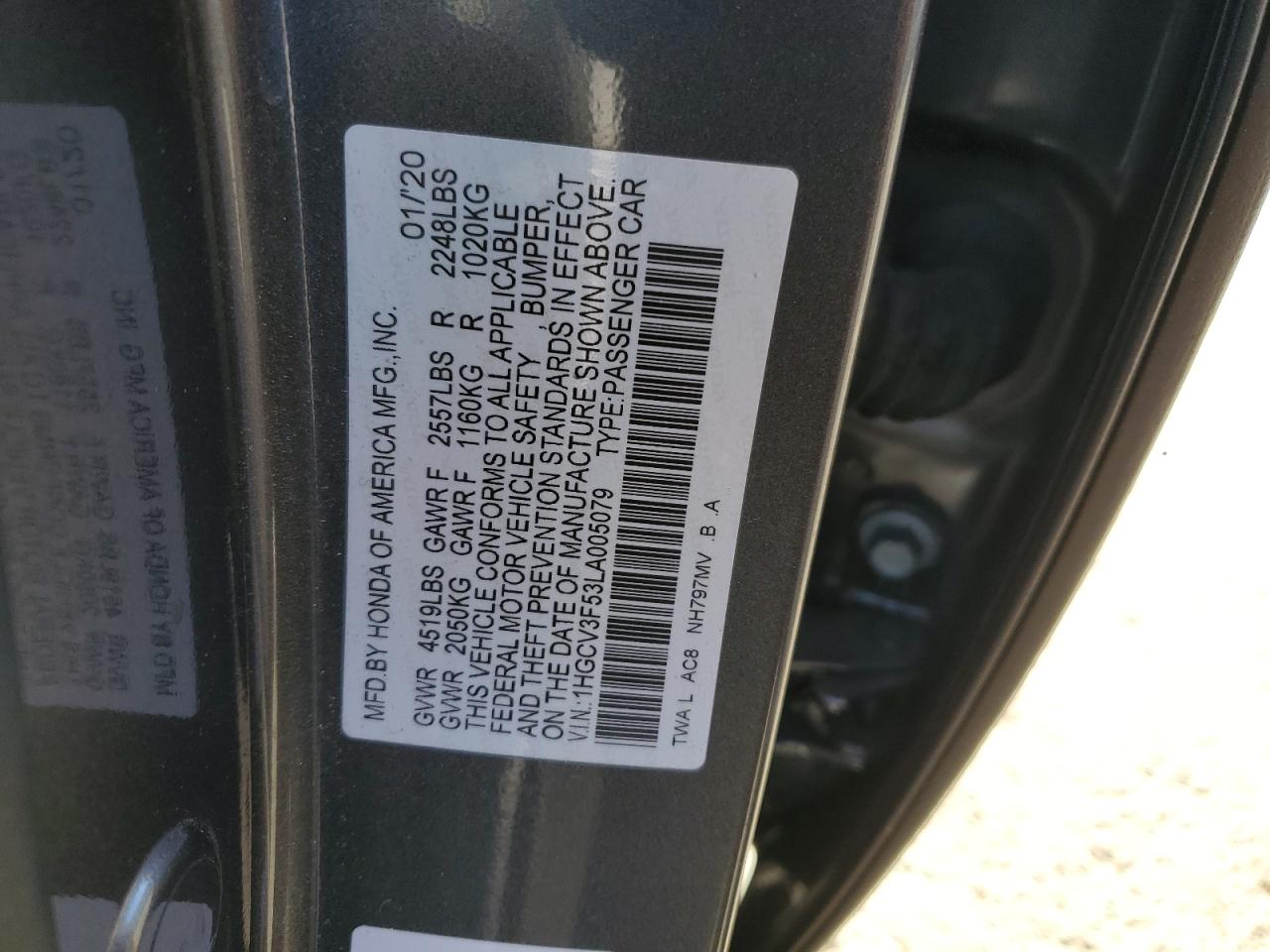 Photo 11 VIN: 1HGCV3F53LA005079 - HONDA ACCORD 