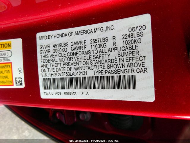 Photo 8 VIN: 1HGCV3F53LA012131 - HONDA ACCORD HYBRID 