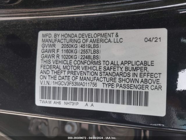 Photo 8 VIN: 1HGCV3F53MA011756 - HONDA ACCORD 