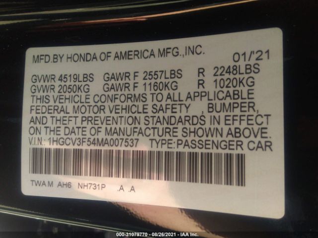 Photo 8 VIN: 1HGCV3F54MA007537 - HONDA ACCORD HYBRID 