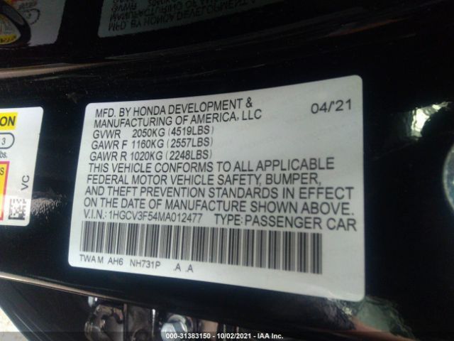 Photo 8 VIN: 1HGCV3F54MA012477 - HONDA ACCORD HYBRID 