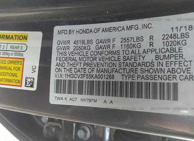 Photo 8 VIN: 1HGCV3F55KA001288 - HONDA ACCORD HYBRID 