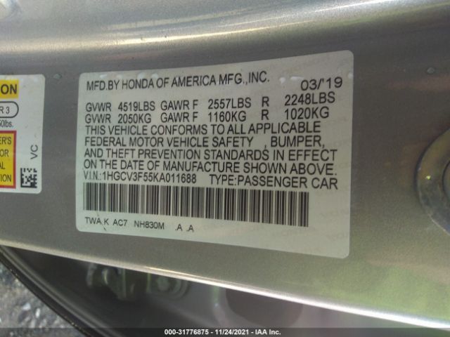 Photo 8 VIN: 1HGCV3F55KA011688 - HONDA ACCORD 