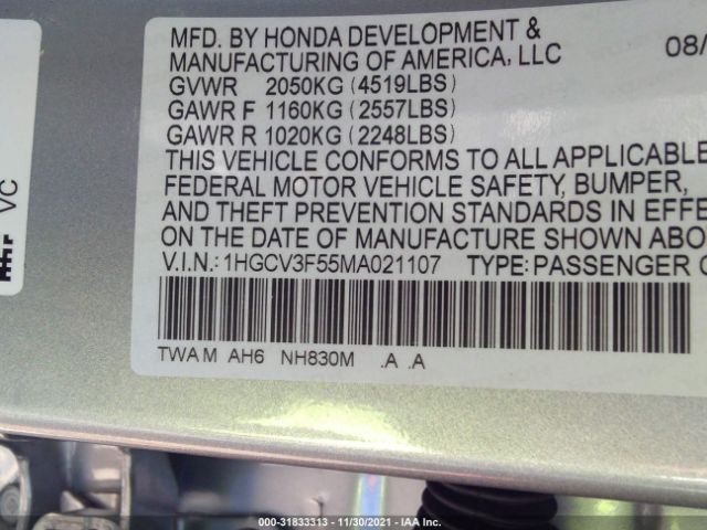 Photo 8 VIN: 1HGCV3F55MA021107 - HONDA ACCORD HYBRID 