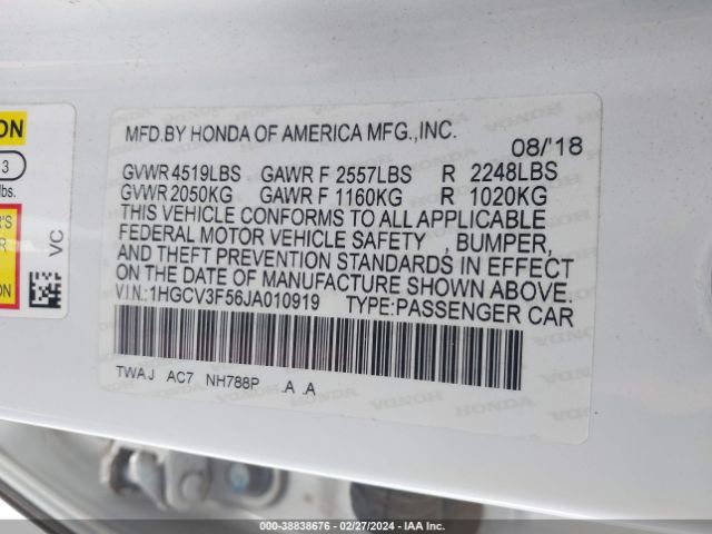 Photo 8 VIN: 1HGCV3F56JA010919 - HONDA ACCORD HYBRID 