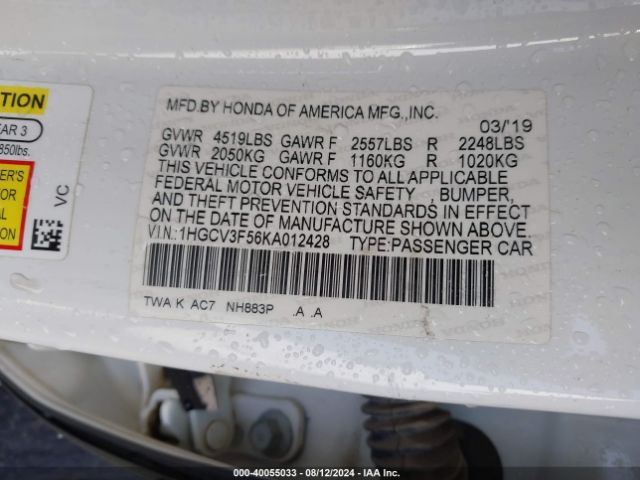 Photo 8 VIN: 1HGCV3F56KA012428 - HONDA ACCORD 