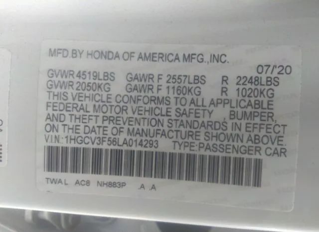 Photo 8 VIN: 1HGCV3F56LA014293 - HONDA ACCORD HYBRID 