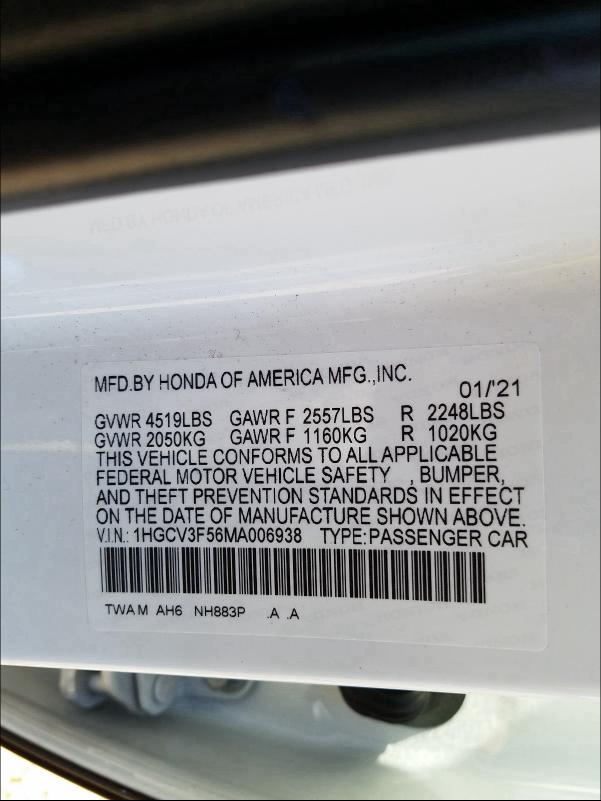 Photo 9 VIN: 1HGCV3F56MA006938 - HONDA ACCORD HYB 