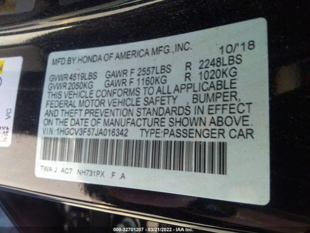 Photo 8 VIN: 1HGCV3F57JA016342 - HONDA ACCORD HYBRID 