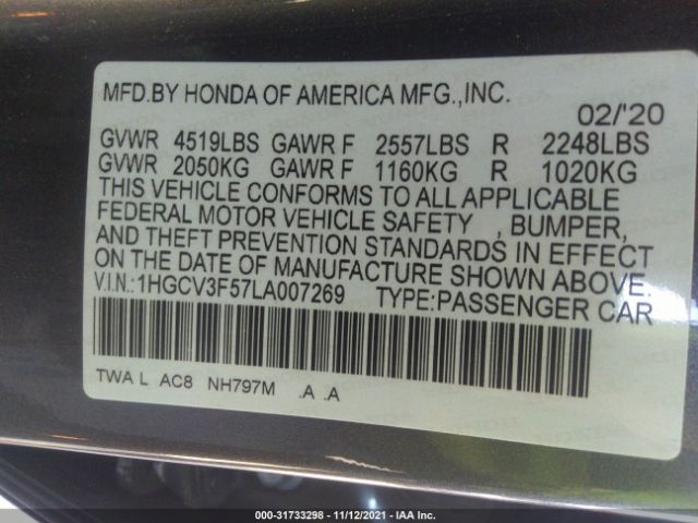 Photo 8 VIN: 1HGCV3F57LA007269 - HONDA ACCORD HYBRID 