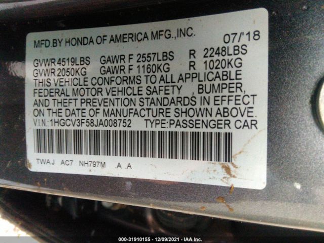 Photo 8 VIN: 1HGCV3F58JA008752 - HONDA ACCORD HYBRID 