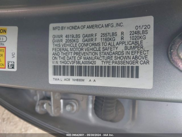 Photo 8 VIN: 1HGCV3F58LA005420 - HONDA ACCORD 