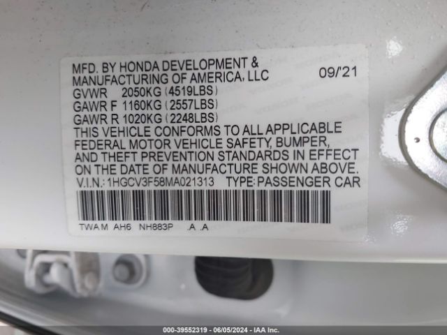 Photo 8 VIN: 1HGCV3F58MA021313 - HONDA ACCORD 