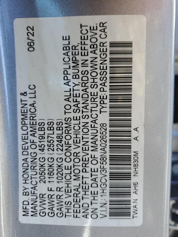 Photo 11 VIN: 1HGCV3F58NA026528 - HONDA ACCORD 