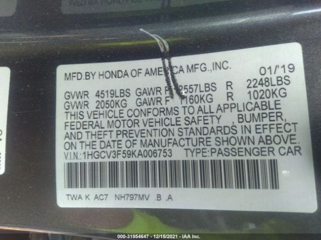 Photo 8 VIN: 1HGCV3F59KA006753 - HONDA ACCORD HYBRID 