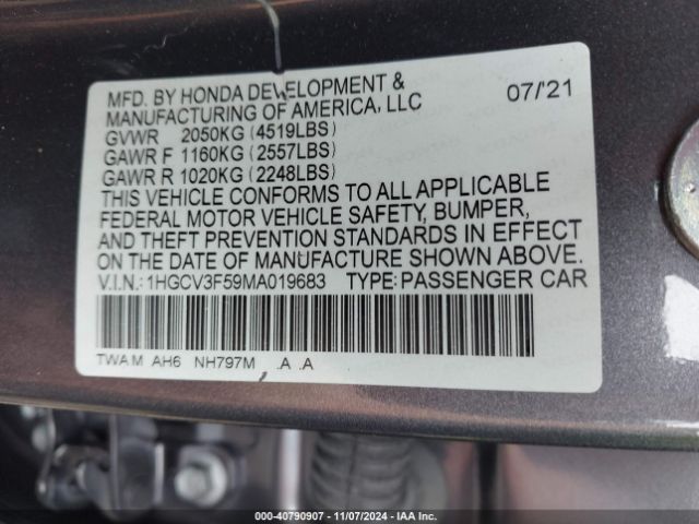 Photo 8 VIN: 1HGCV3F59MA019683 - HONDA ACCORD 