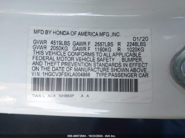 Photo 8 VIN: 1HGCV3F5XLA004866 - HONDA ACCORD 