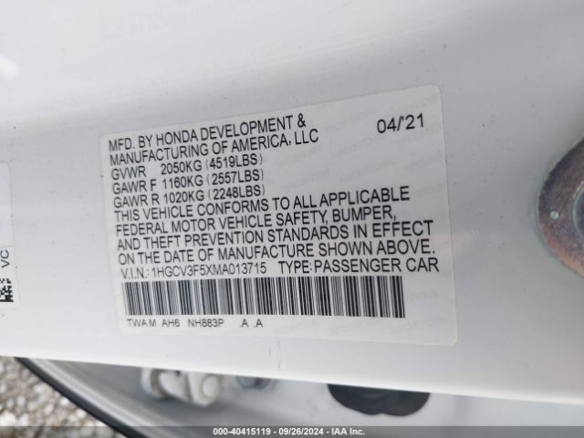 Photo 8 VIN: 1HGCV3F5XMA013715 - HONDA ACCORD 