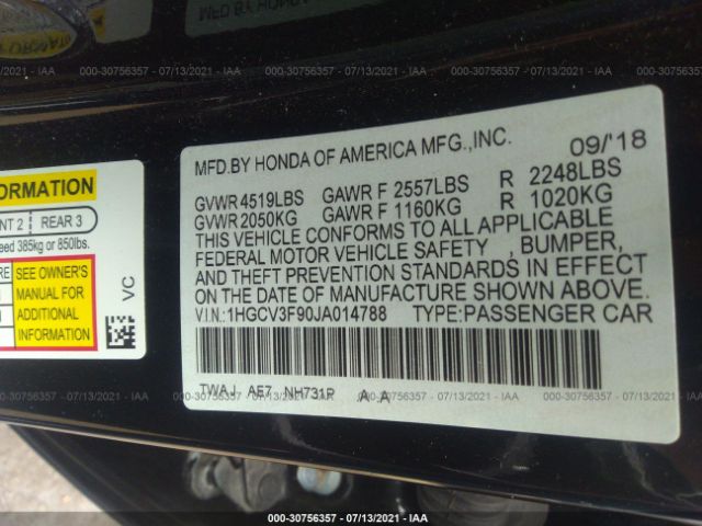 Photo 8 VIN: 1HGCV3F90JA014788 - HONDA ACCORD HYBRID 