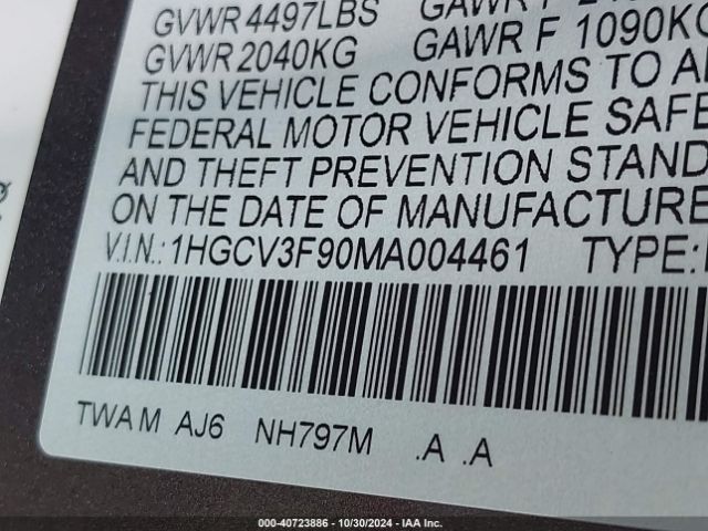 Photo 8 VIN: 1HGCV3F90MA004461 - HONDA ACCORD 