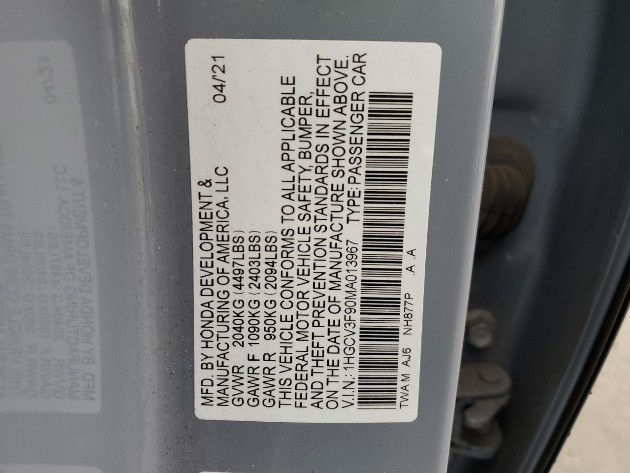 Photo 11 VIN: 1HGCV3F90MA013967 - HONDA ACCORD 