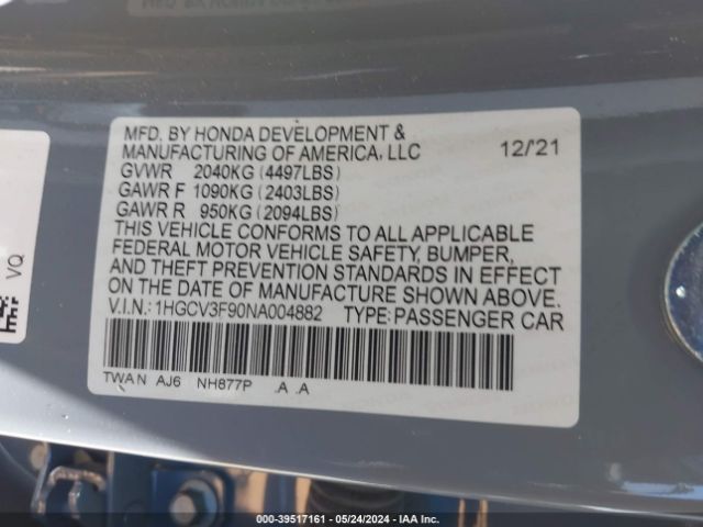 Photo 8 VIN: 1HGCV3F90NA004882 - HONDA ACCORD 