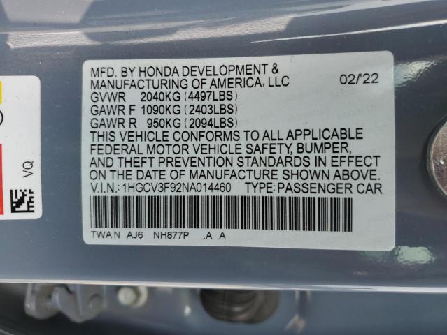 Photo 11 VIN: 1HGCV3F92NA014460 - HONDA ACCORD TOU 