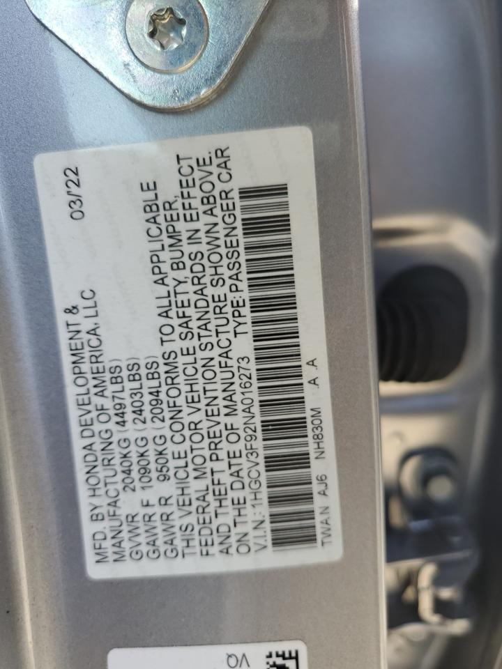 Photo 12 VIN: 1HGCV3F92NA016273 - HONDA ACCORD 