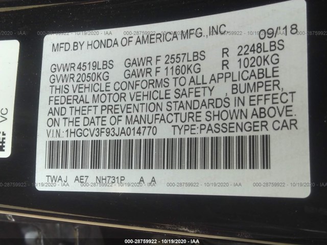 Photo 8 VIN: 1HGCV3F93JA014770 - HONDA ACCORD HYBRID 