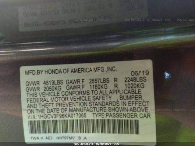 Photo 8 VIN: 1HGCV3F96KA017065 - HONDA ACCORD HYBRID 