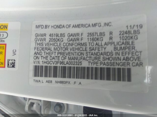 Photo 8 VIN: 1HGCV3F96LA002325 - HONDA ACCORD HYBRID 