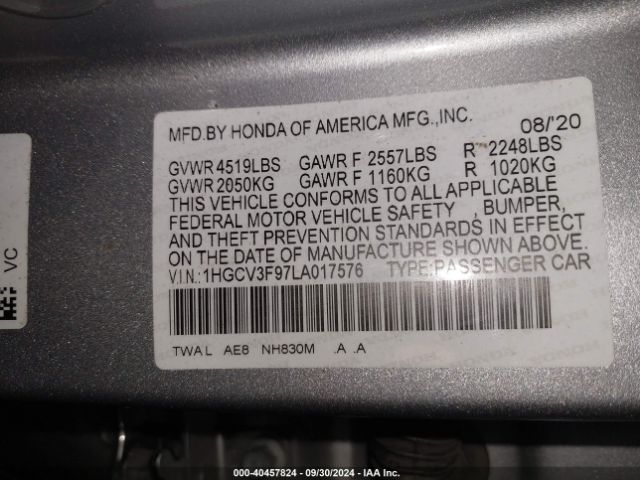 Photo 8 VIN: 1HGCV3F97LA017576 - HONDA ACCORD 