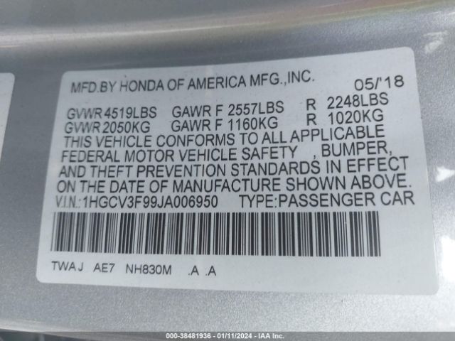 Photo 8 VIN: 1HGCV3F99JA006950 - HONDA ACCORD 