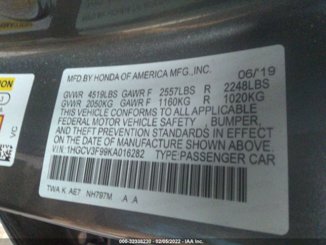 Photo 8 VIN: 1HGCV3F99KA016282 - HONDA ACCORD HYBRID 