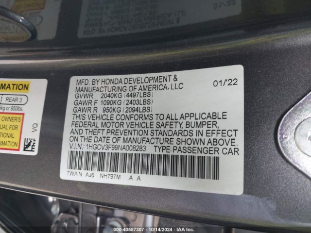 Photo 8 VIN: 1HGCV3F99NA008283 - HONDA ACCORD 