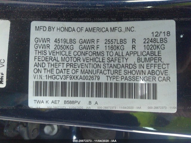 Photo 8 VIN: 1HGCV3F9XKA002679 - HONDA ACCORD HYBRID 