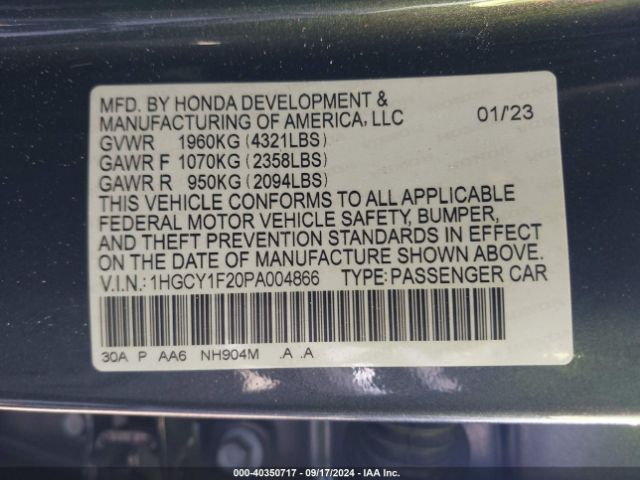 Photo 8 VIN: 1HGCY1F20PA004866 - HONDA ACCORD 