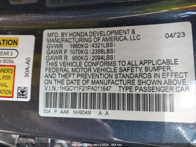 Photo 8 VIN: 1HGCY1F21PA011647 - HONDA ACCORD 