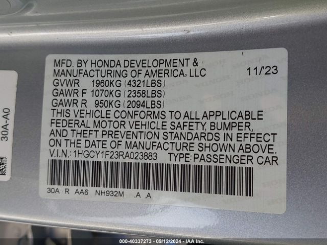 Photo 8 VIN: 1HGCY1F23RA023883 - HONDA ACCORD 