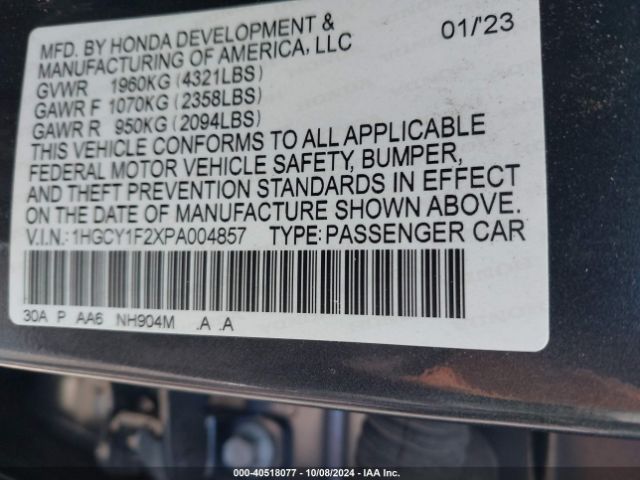 Photo 8 VIN: 1HGCY1F2XPA004857 - HONDA ACCORD 