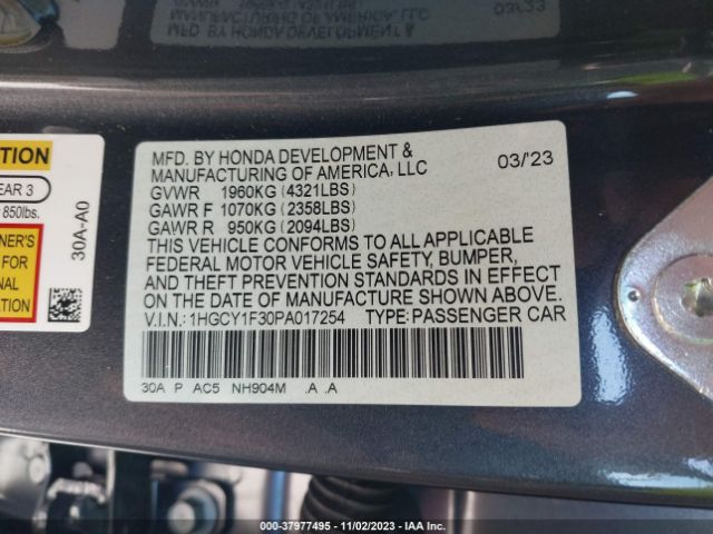 Photo 8 VIN: 1HGCY1F30PA017254 - HONDA ACCORD 