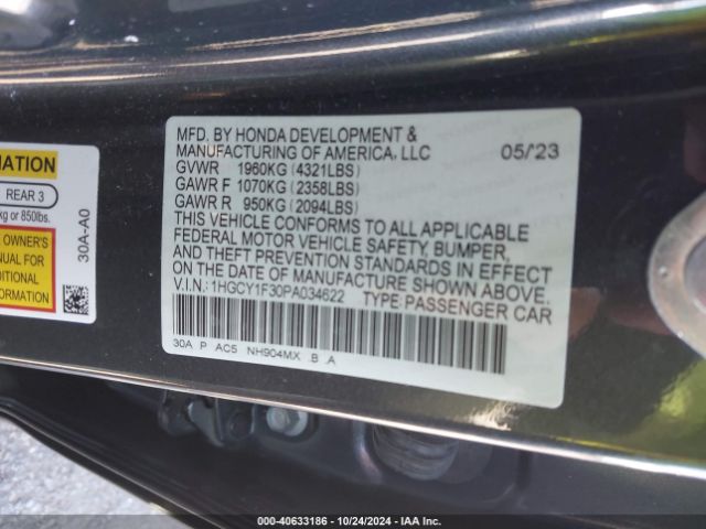 Photo 8 VIN: 1HGCY1F30PA034622 - HONDA ACCORD 